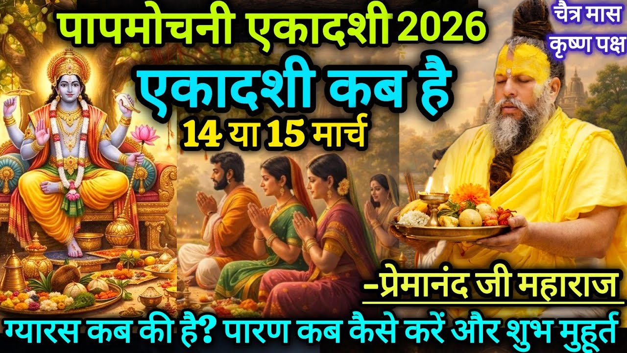 पापमोचनी एकादशी 2026 कब है? 14 या 15 मार्च | पारण कब करें | चैत्र कृष्ण पक्ष | प्रेमानंद जी महाराज 