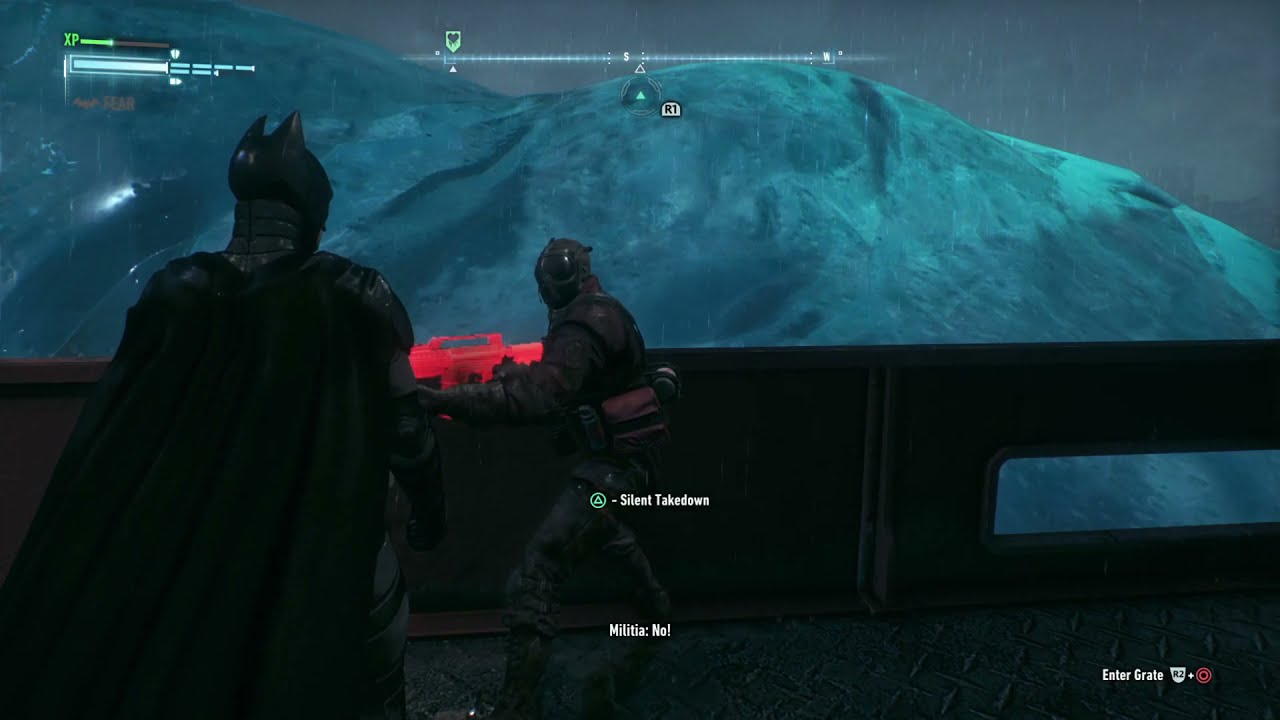 Arkham Knight: Christian Bale Batman takes on a boat of militia soldiers in creative stealth action!