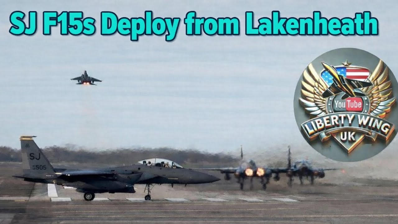6 SJ F15s and 1MO deploy from RAF Lakenheath on full afterburners. 