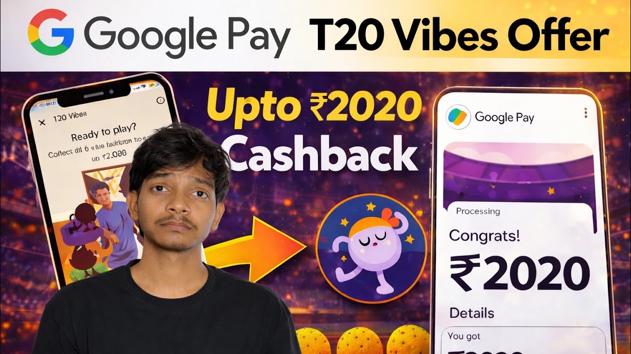 GPay T20 Vibe Offer Trick 🔥 Upto ₹2,000 Instant Cashback 🥳 GPay New Loot 🪎