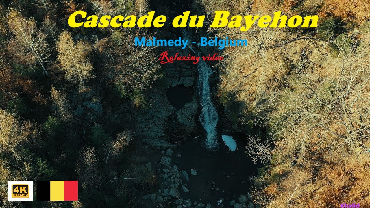 Amazing waterfall in Belgium. 4K. Relaxing video.