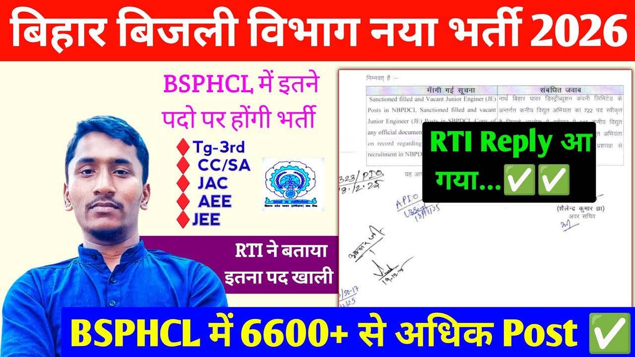 बिहार बिजली विभाग नया नोटिफिकेशन..✅ BSPHCL RTI Reply l Bihar State Power Holding Company Limited 