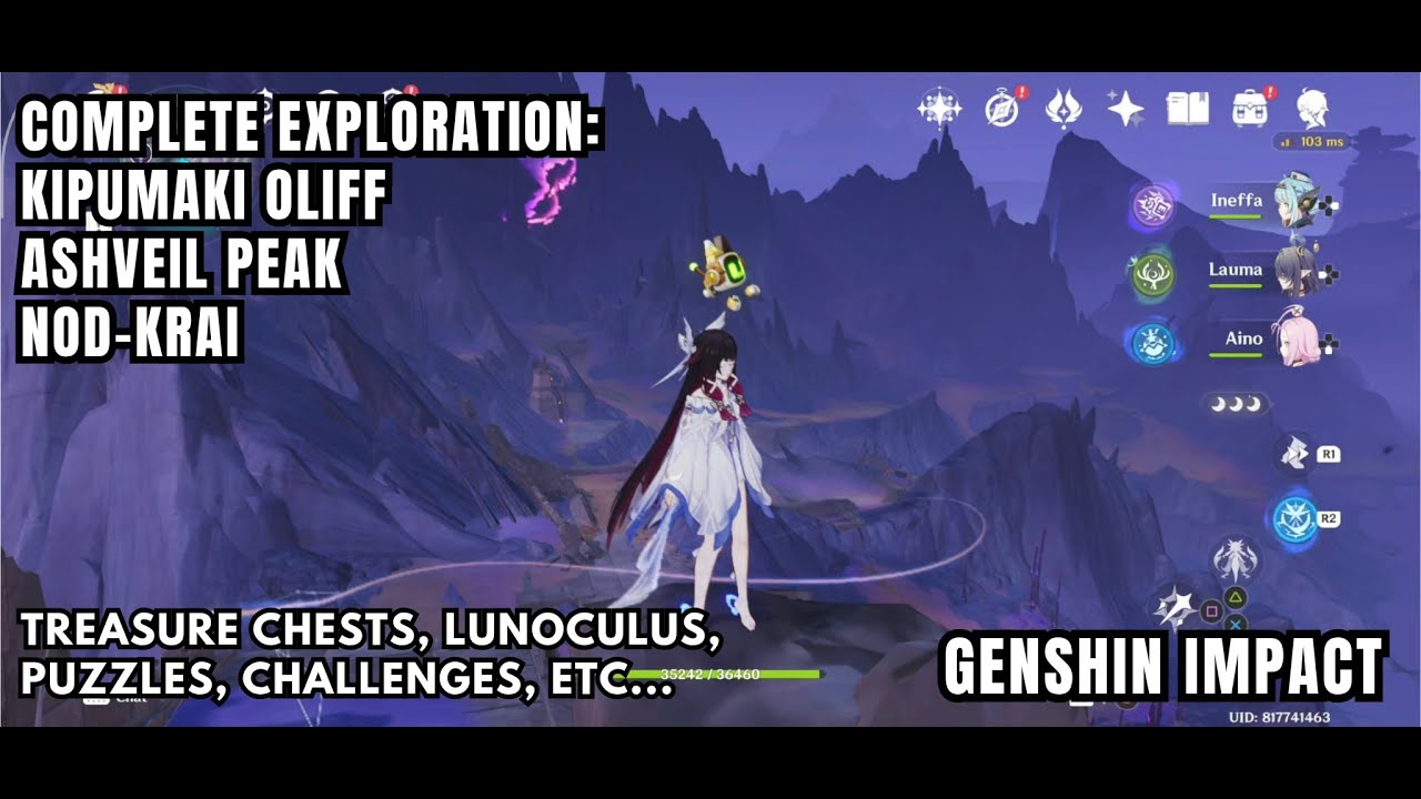 [Genshin Impact Exploration] Kipumaki Oliff - Ashveil Peak, Nod-Krai - Chests Lunoculus Puzzles