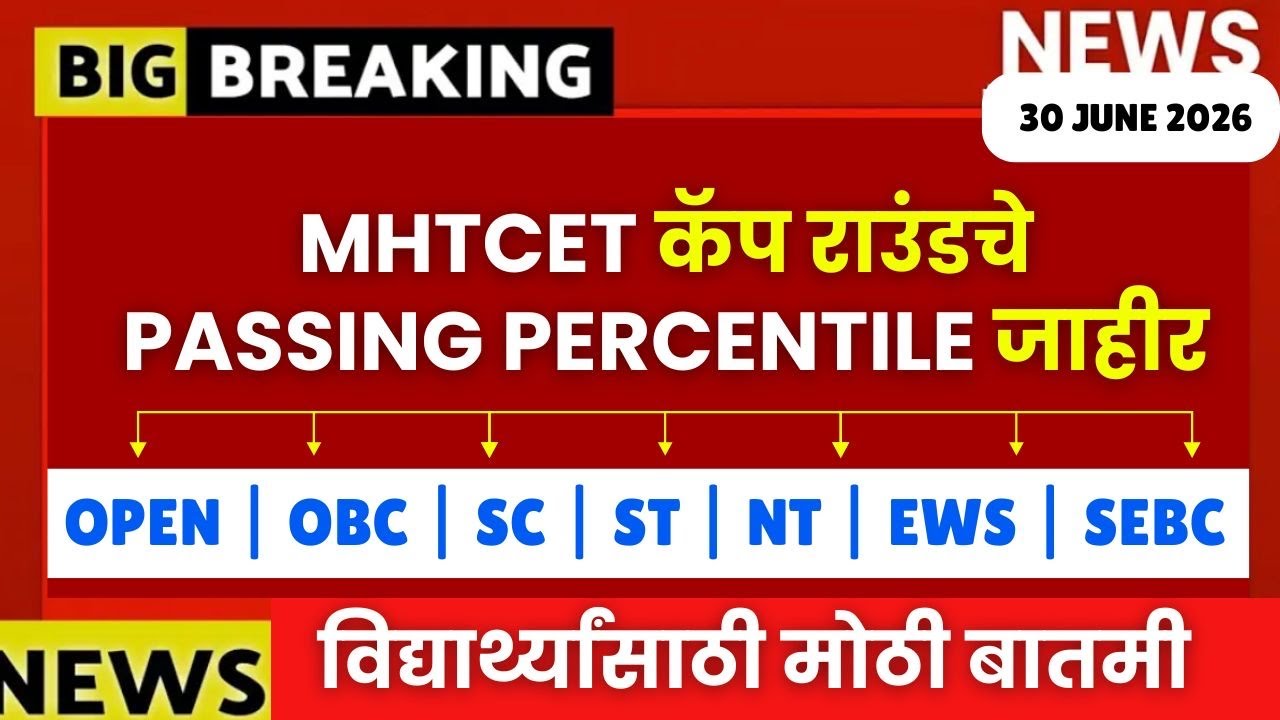 MHTCET कॅप राउंड चे Passing Percentile जाहीर😱🚨पासिंग पर्सेंटाइल😱| OPEN | OBC | SC | ST | NT| SEBC🔥🚨