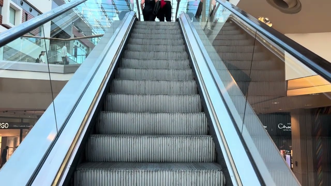 Birmingham, England. 4x Escalator ride at Bullring Shopping Centre - Outside Marks and Spencer Store