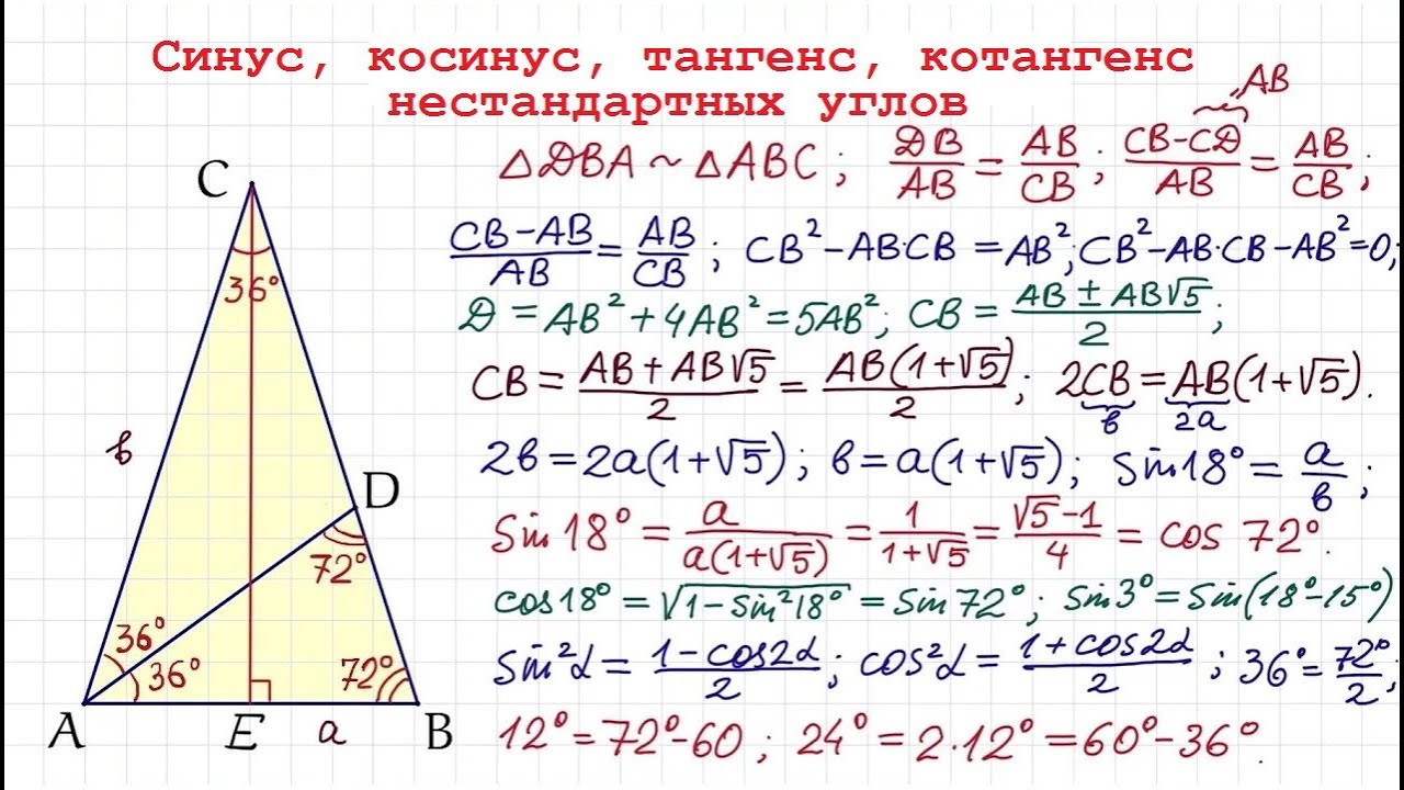 Синус, косинус, тангенс, котангенс нестандартных углов