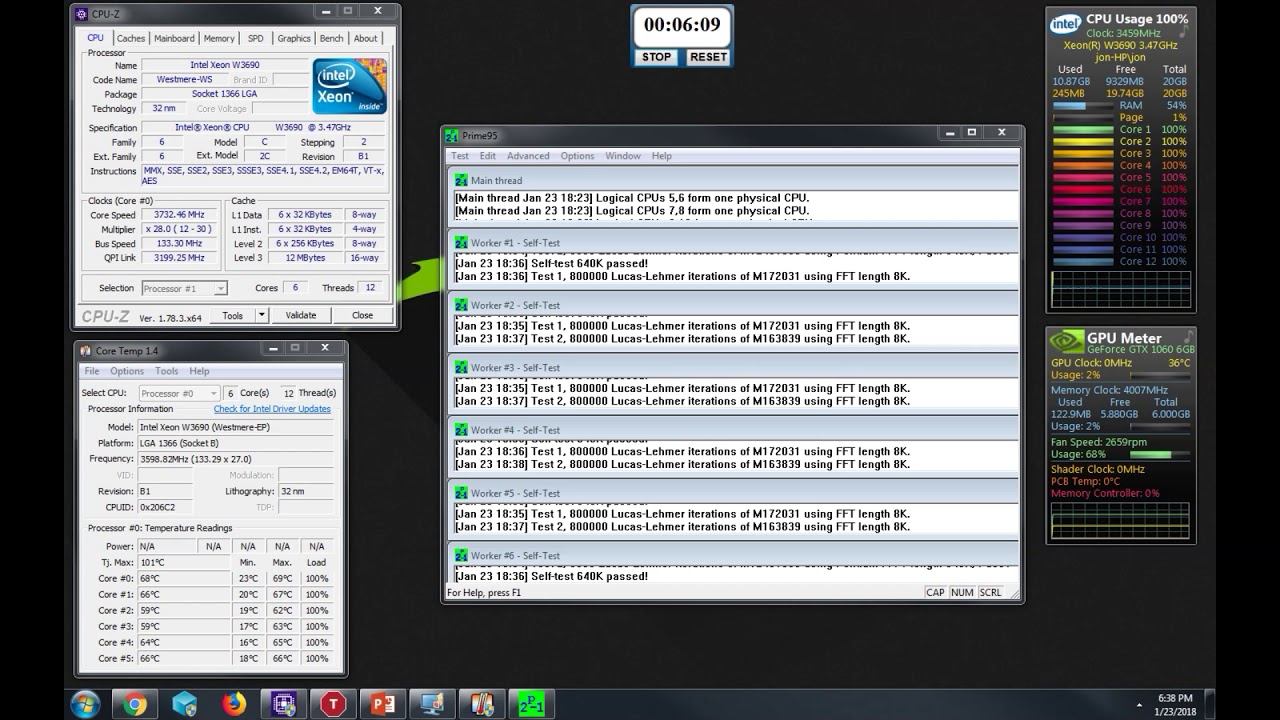 HP Z400 W3690 OVERCLOCKED AND 1 HOUR PRIME 95 TEST WITH ARCTIC Freezer 13  CPU Cooler
