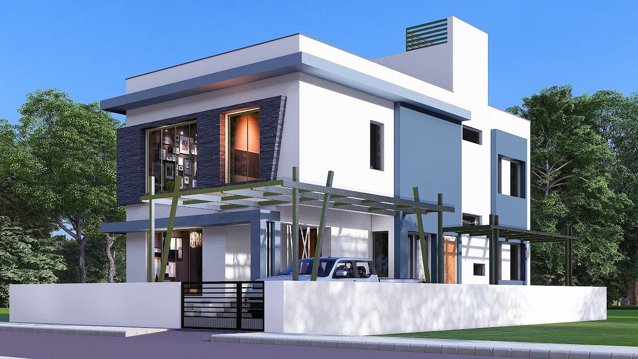 Modern Flat Roof House Design | Luxury Contemporary Home with Carport & Rooftop Terrace