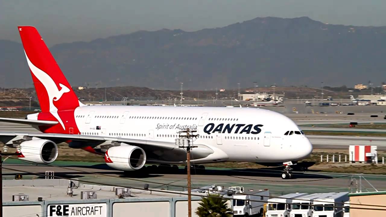 Qantas Airbus A380 (2X) Landing and Takeoff at LAX