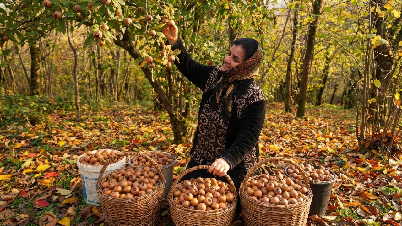 Granny Collects Wild Medlar on Mountain I Medlar Pickle for Winter