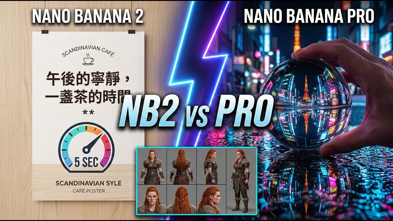 新AI生圖王者？Nano Banana 2 vs Nano Banana Pro 深度實測 角色穩定性，8格角色設計圖表製作教學!