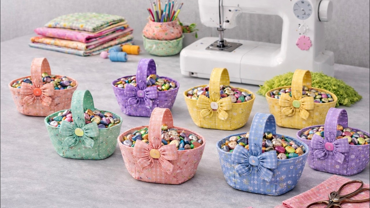 Посмотрите, как я сделала корзинку для конфет из обрезков ткани! Шитьё