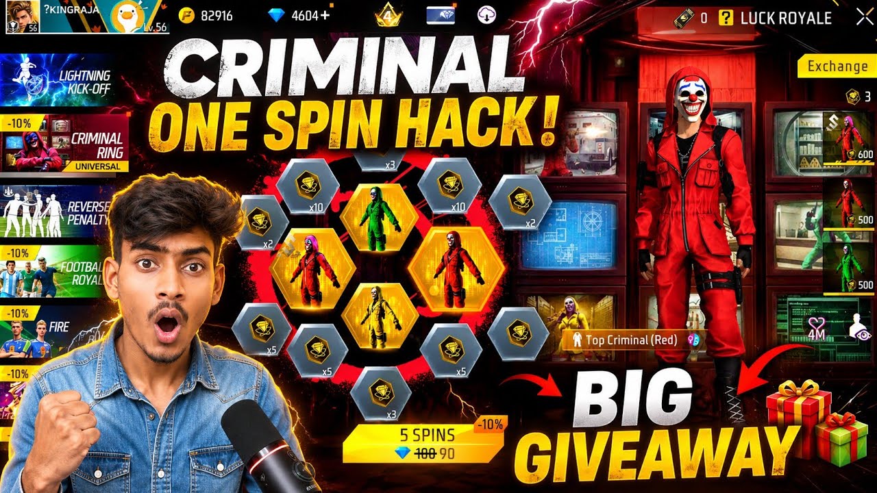 ONLY 90 DIAMOND!💎🔥 CRIMINAL RING EVENT ONE SPIN TRICK | RED CRIMINAL BUNDLE GIVEAWAY | FF NEW EVENT