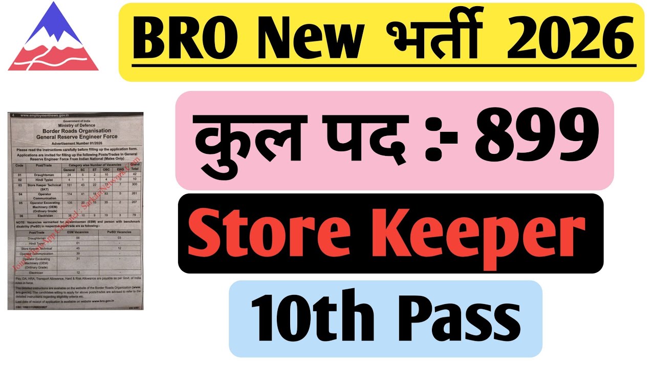 BRO NEW VACANCY 2026 | BRO STORE KEEPER TECHNICAL RECRUITMENT 2026 | BRO VACANCY