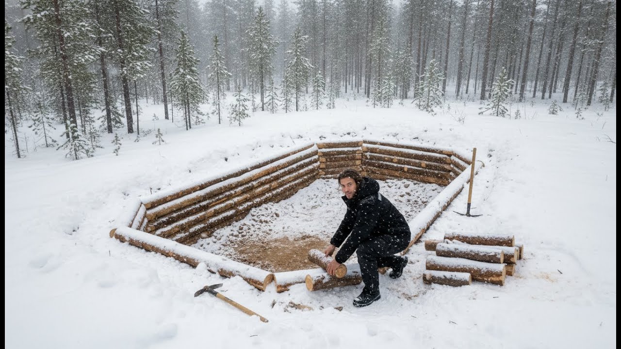 Hidden Underground Shelter Buried Beneath Snow | Secret Survival Build in Mountain Forest