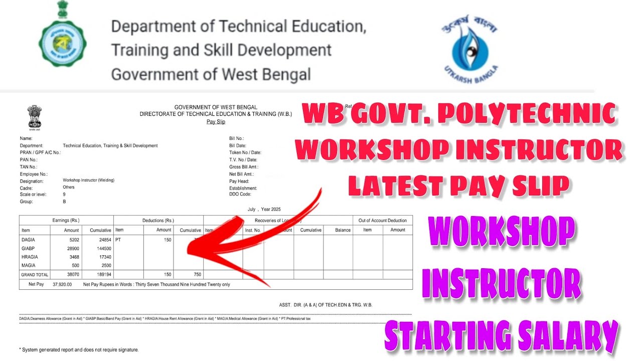 WB GOVT. POLYTECHNIC WORKSHOP INSTRUCTOR LATEST PAY SLIP || WB GOVT. POLYTECHNIC WORSHOP INSTRUCTOR 