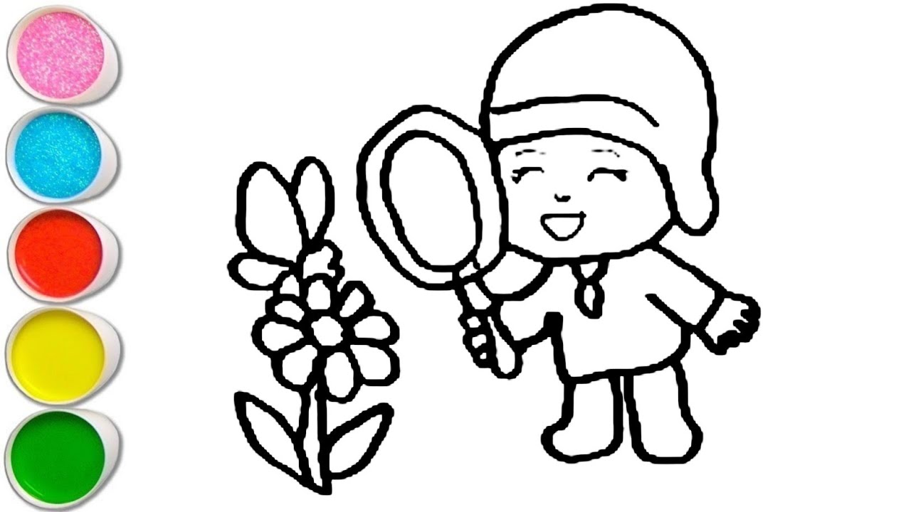 Cute flower with pocoyo drawing, painting and Coloring For Kids and Toddlers_ easy drawing 