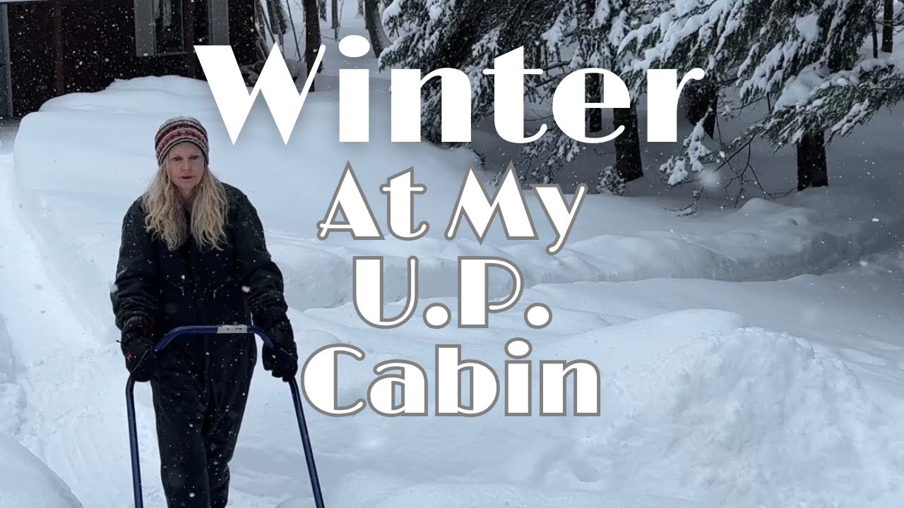 Upper Peninsula Winter Night Campfire | Clearing Snow Path & Roof | Snow Shoe Hike | Pink Sky