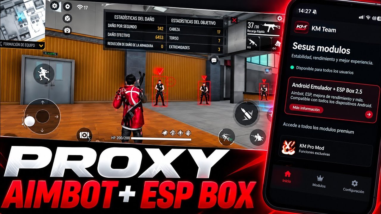 NOVO PROXY ANDROID KM TEAM V4.0 COM AIMBOT CABE&Ccedil;A + ESP BOX ATUALIZADO