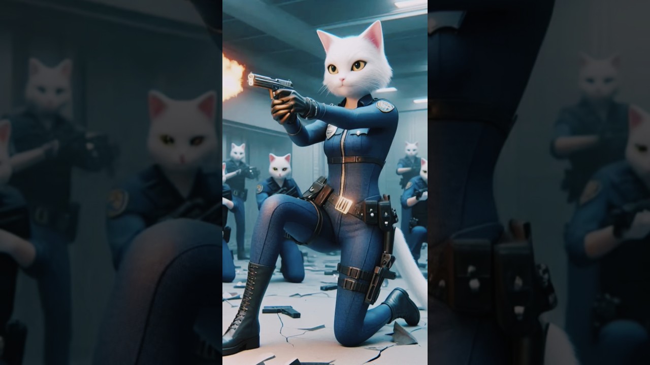 Brave White Cat stop the heist #aicat #shortvideo #cat #funnycat #animation #catworld #catman #aicat