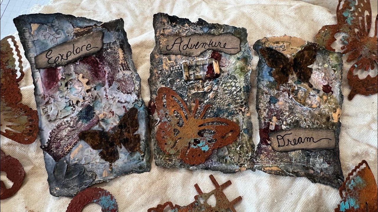Craft with me! Let’s make some grungy mixed media junk journal cards or tags