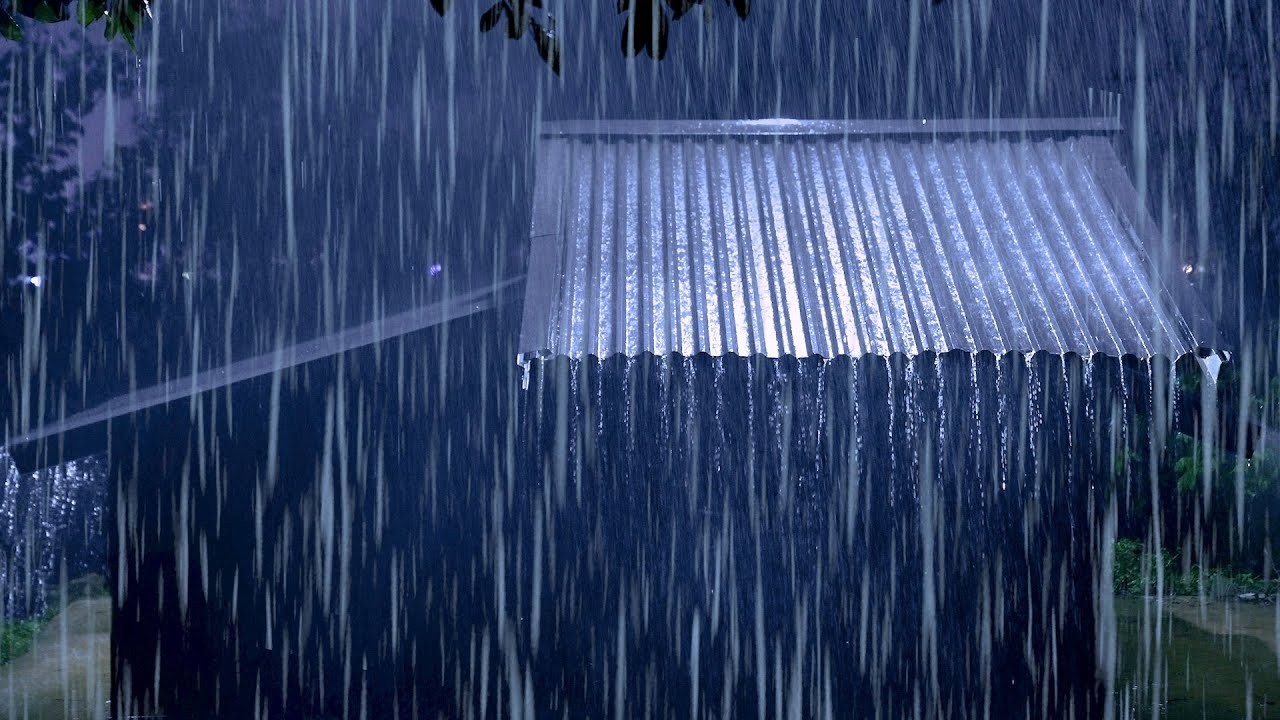 Relieve & Goodbye Stress with Heavy Rain and Thunder on a Tin Roof at Night,