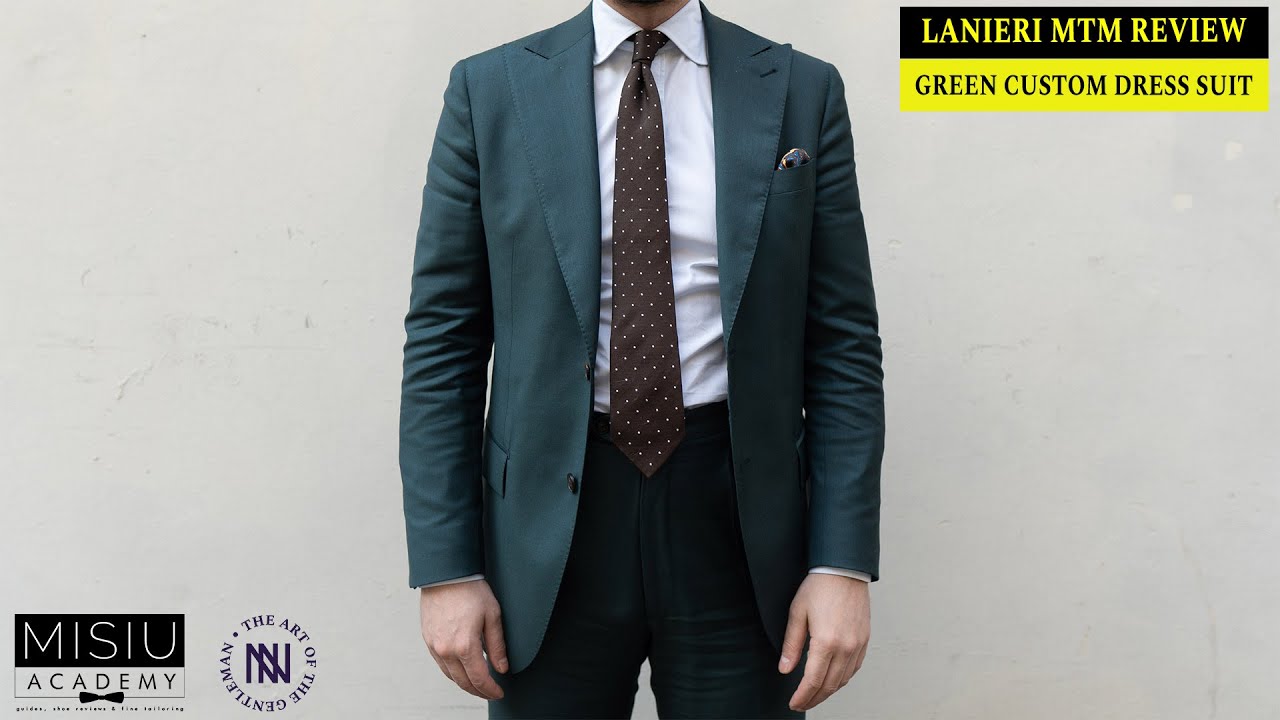 Lanieri Custom MTM Dress Suits Review: Green Single Breasted S130 MTM Suit In S130 Guabello Fabric