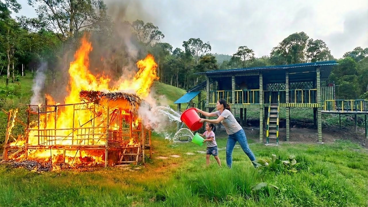 Tragedy in the Forest: Little Child Causes Fire in Bamboo House | Single Mother Rebuilds New Home