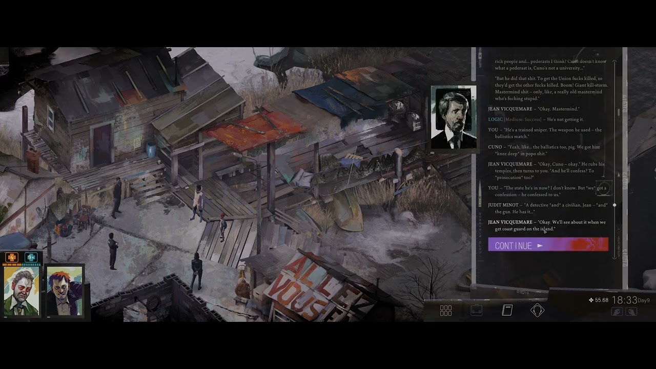 Disco Elysium Cuno presents Harry's case to Jean