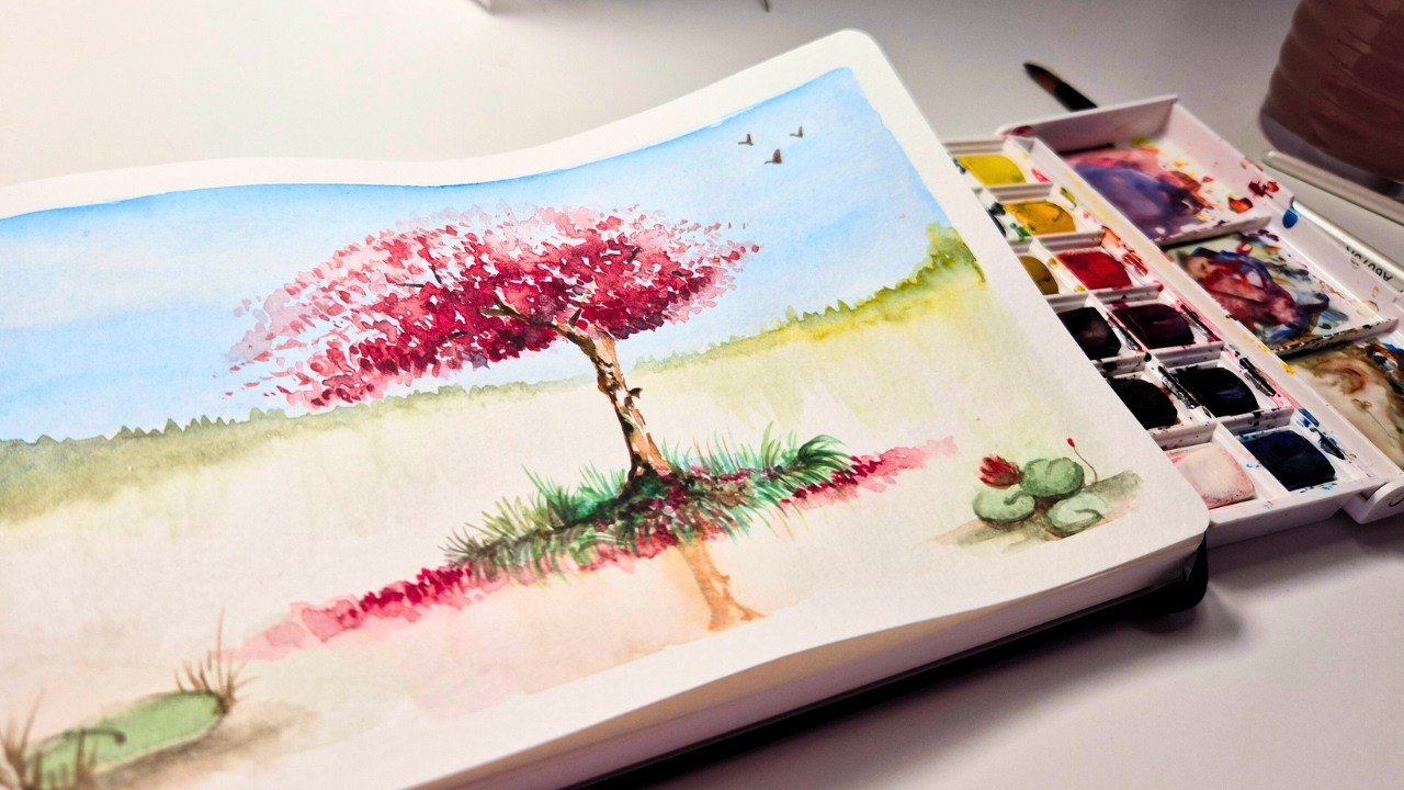 Painting a Cherry Blossom Tree 🌸 | Relaxing Watercolor Art That Feels Like Spring