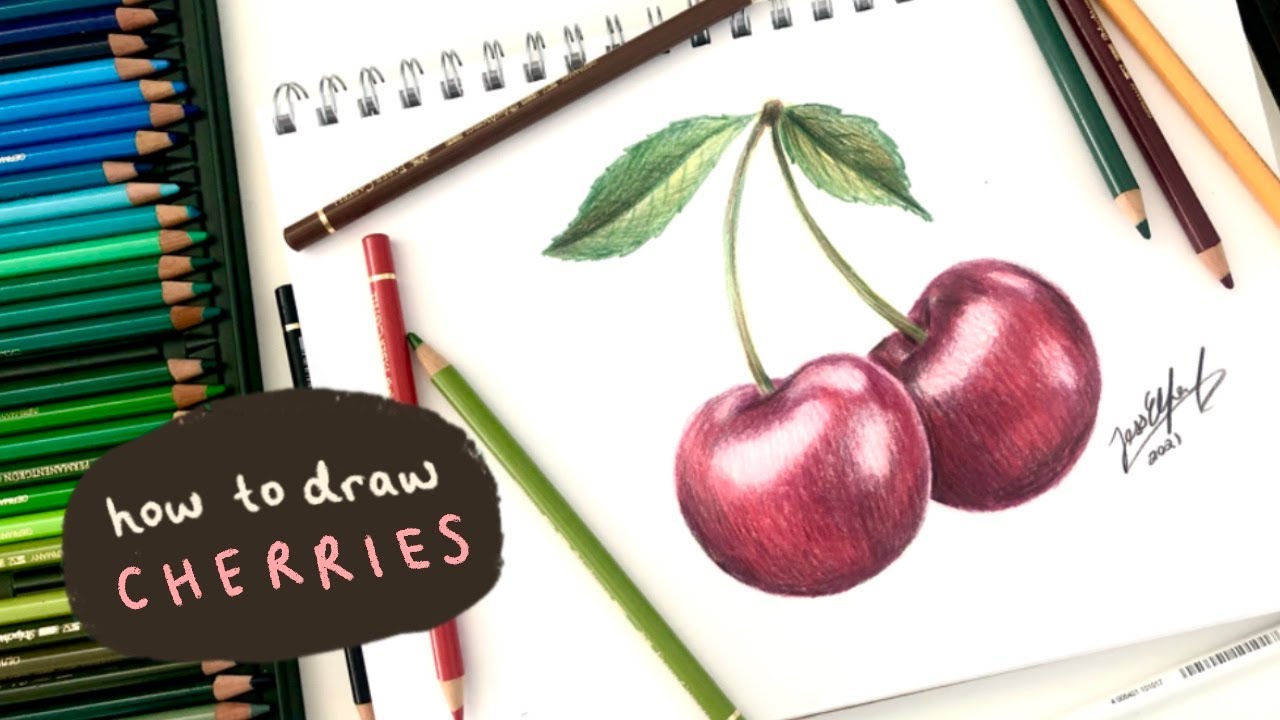HOW TO DRAW CHERRIES | drawing fruit with coloured pencils