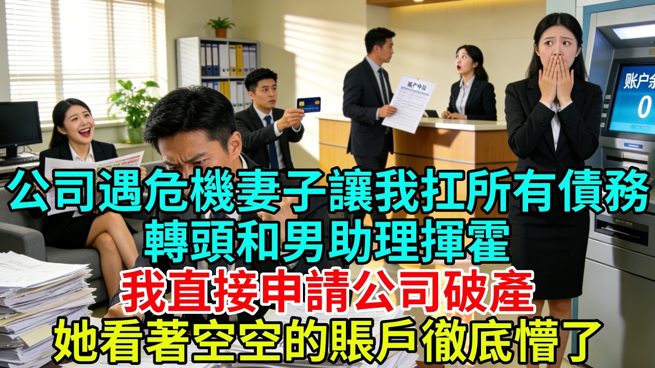 公司遇危機妻子讓我扛下所有債務，轉頭和男助理揮霍，我直接申請公司破產，她看着空空的賬户徹底懵了#故事頻道#故事#情感故事