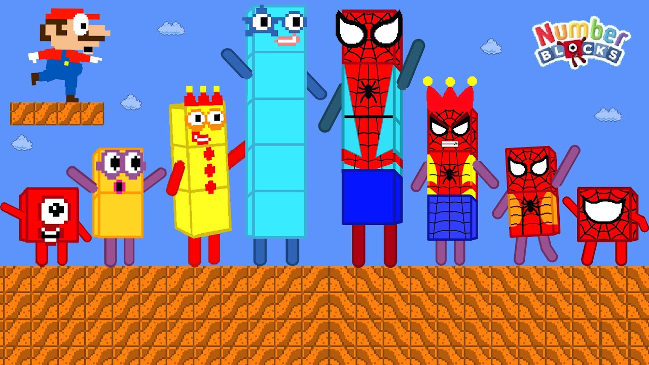 Super Mario Bros vs Spider Numberblocks Mix Level Up | Game Animation
