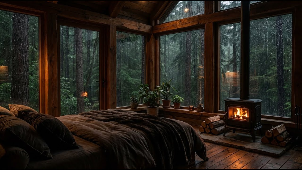 Dreamy Rest: Rainy Night & Felt Piano in Forest Cabin Bedroom for Rapid Soul Relief 😴