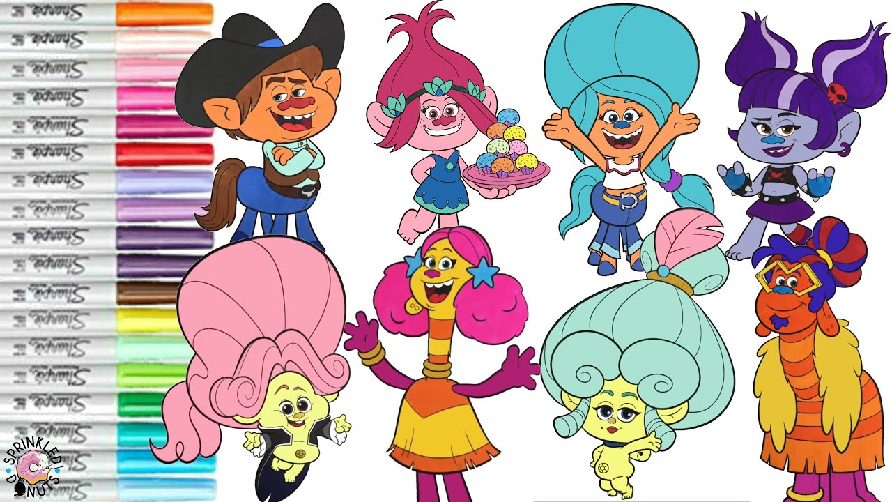 Trolls TrollsTopia Coloring Book Compilation Poppy Holly Darlin Val Gust Dante Minuet Lownote Blues