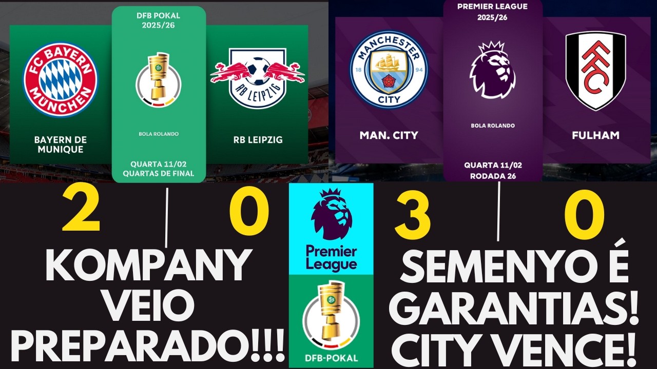 MAN CITY VENCE BEM O FULHAM,BAYERN VENCE O LEIPZIG E VAI AS SEMI'S DA POKAL