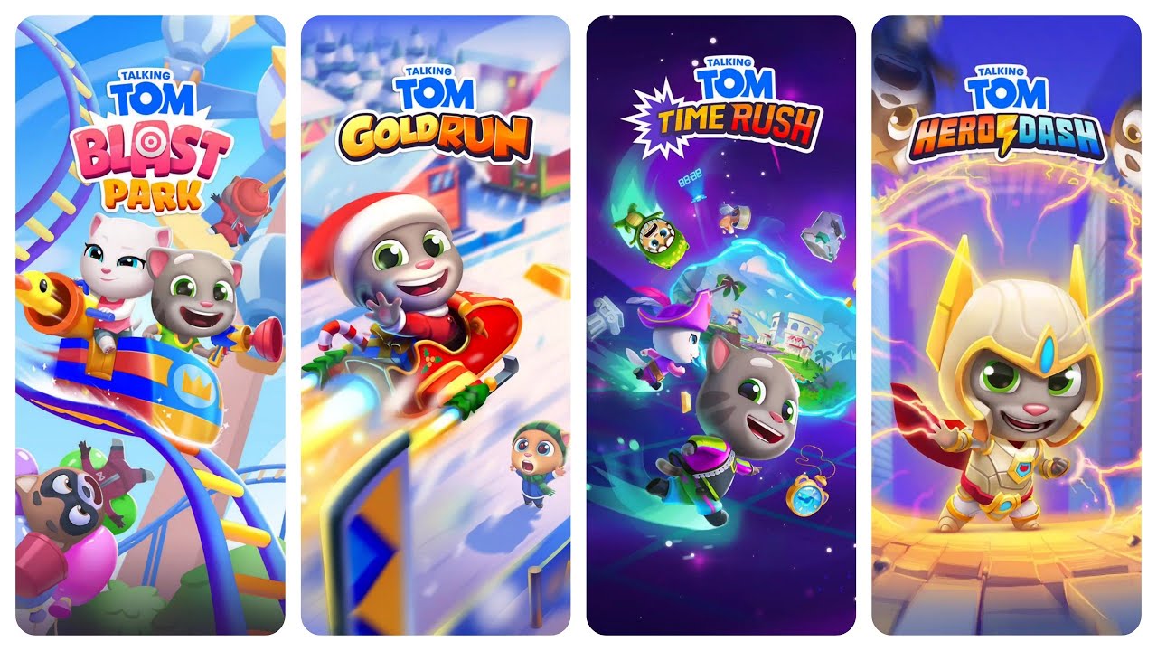 Comparing Talking Tom Games: Tom Blast Park Tom with Sunglasses vs Tom Gold Run vs Tom Time Rush