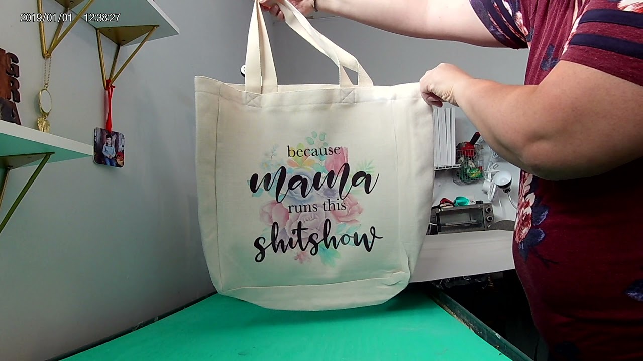 Sublimation printing on our large canvas bags