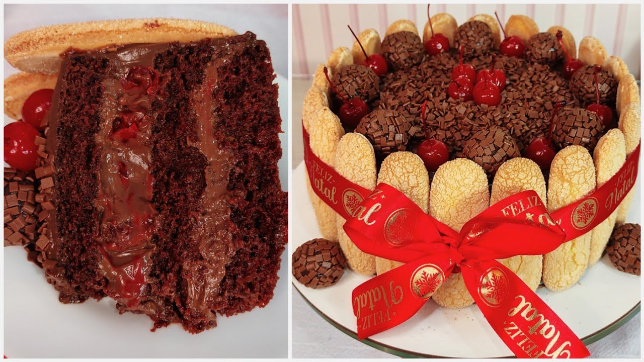 BOLO ESPECIAL DE NATAL BEM CHOCOLATUDO COM CEREJAS - BOLO CHARLOTTE