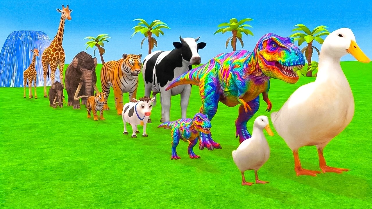 Long Slide Game With Elephant Gorilla Buffalo Hippopotamus Tiger - 3d Animal Game - Funny 3d Animals