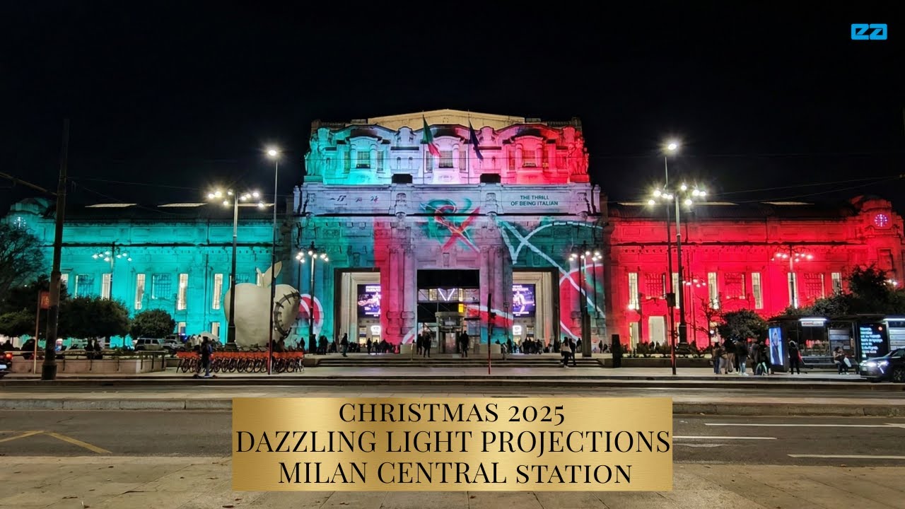 Milan Central Station Christmas Lights 2025 - Special Illumination for Winter Olympics 2026
