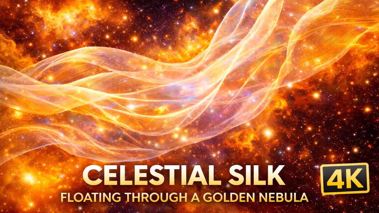 Celestial Silk: Floating Through a Golden Nebula / Ethereal Luxury: The Fabric of the Universe (4K)