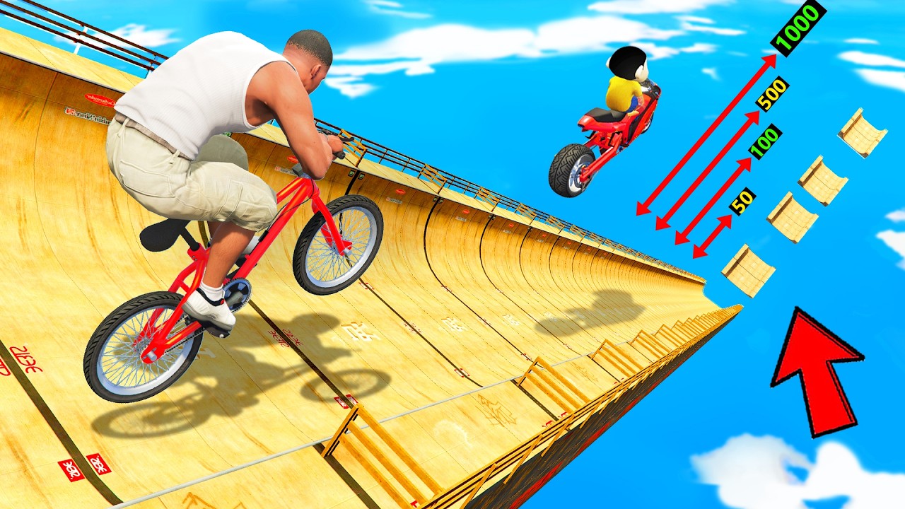 SHINCHAN AND FRANKLIN TRIED THE HIGHEST MEGA RAMP PARKOUR CHALLENGE WITH A SCORING SCALE IN GTA 5