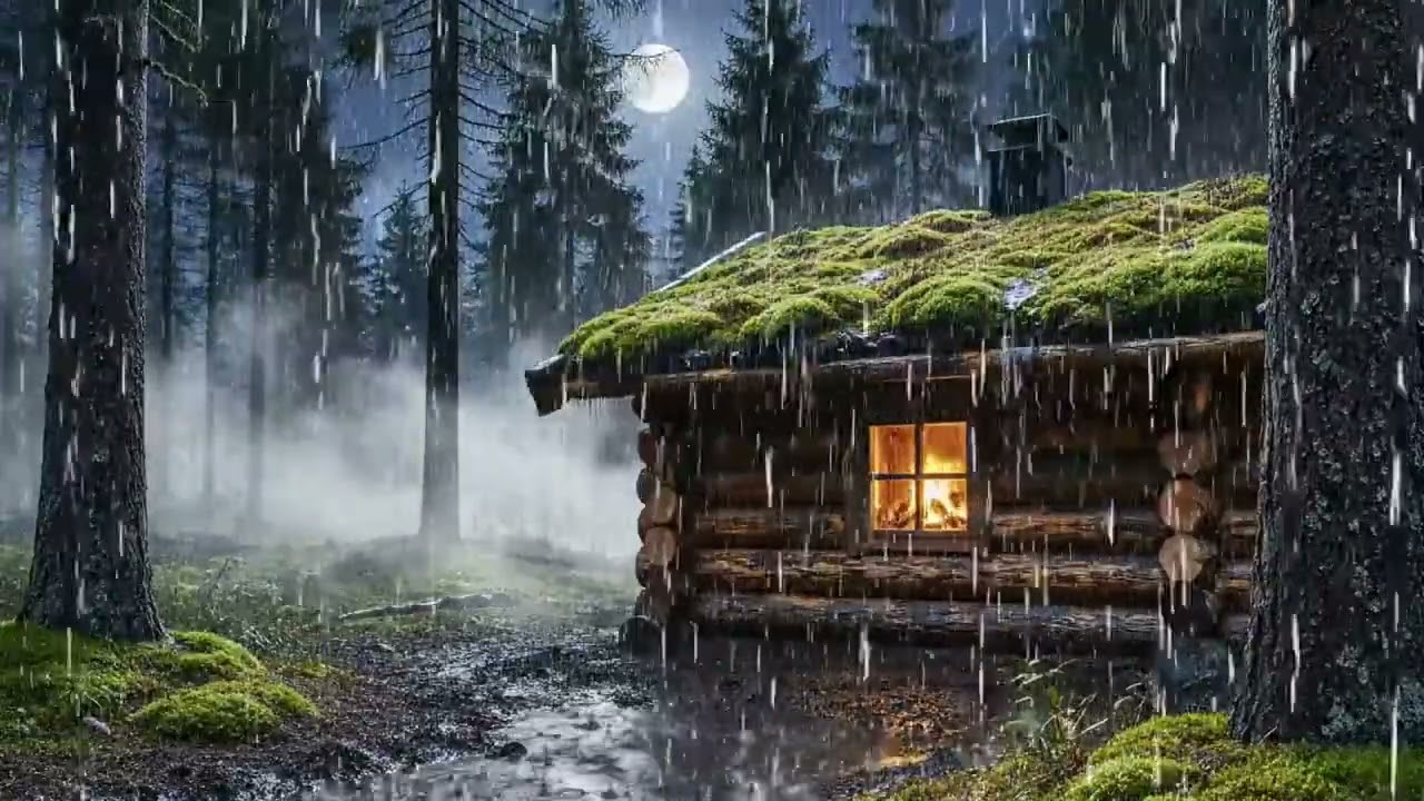 Rainy Night in a Cozy Forest Cabin 🌧️🔥 Deep Sleep, Relaxation, Study & Stress Relief