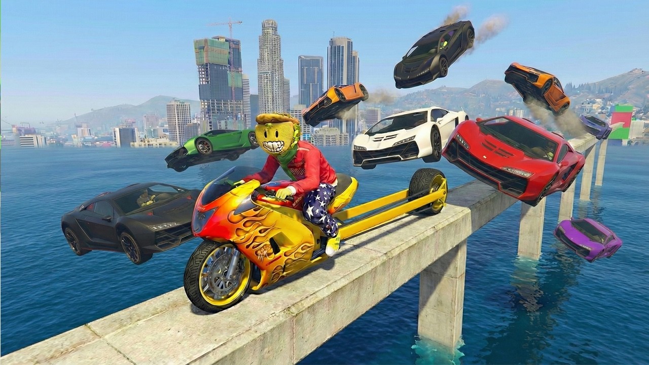 CORRE O TE ATROPELLO CON MOTO SÚPER LARGA!! NO PUEDO PARAR DE REIR!! - GTA 5 ONLINE