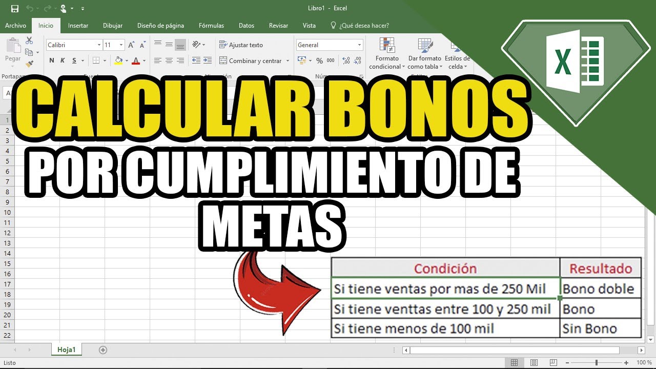 Como Calcular Bonos por Cumplimiento de Metas en Excel | Determinar Condiciones | Función Si Anidado