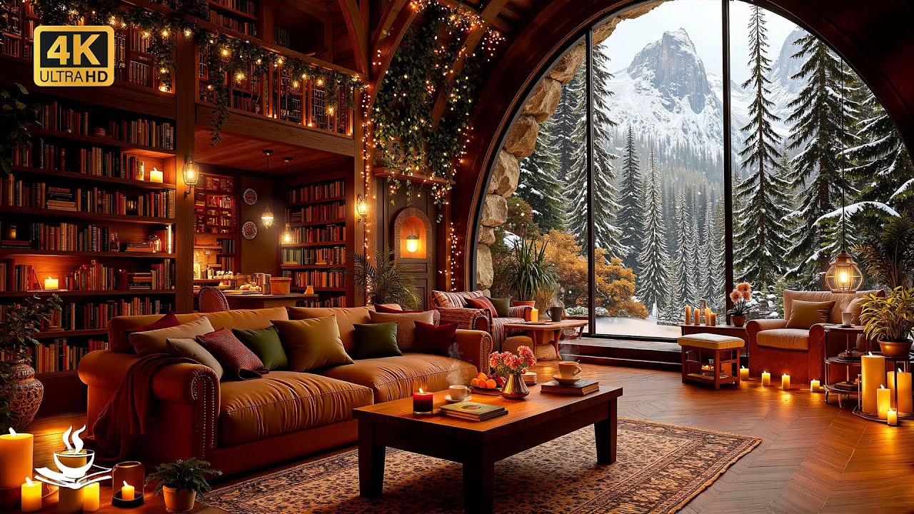 Silent Pines Winter Jazz Library ❄️ Snowy Cabin Retreat with Ember Glow & Peaceful Jazz Ambience