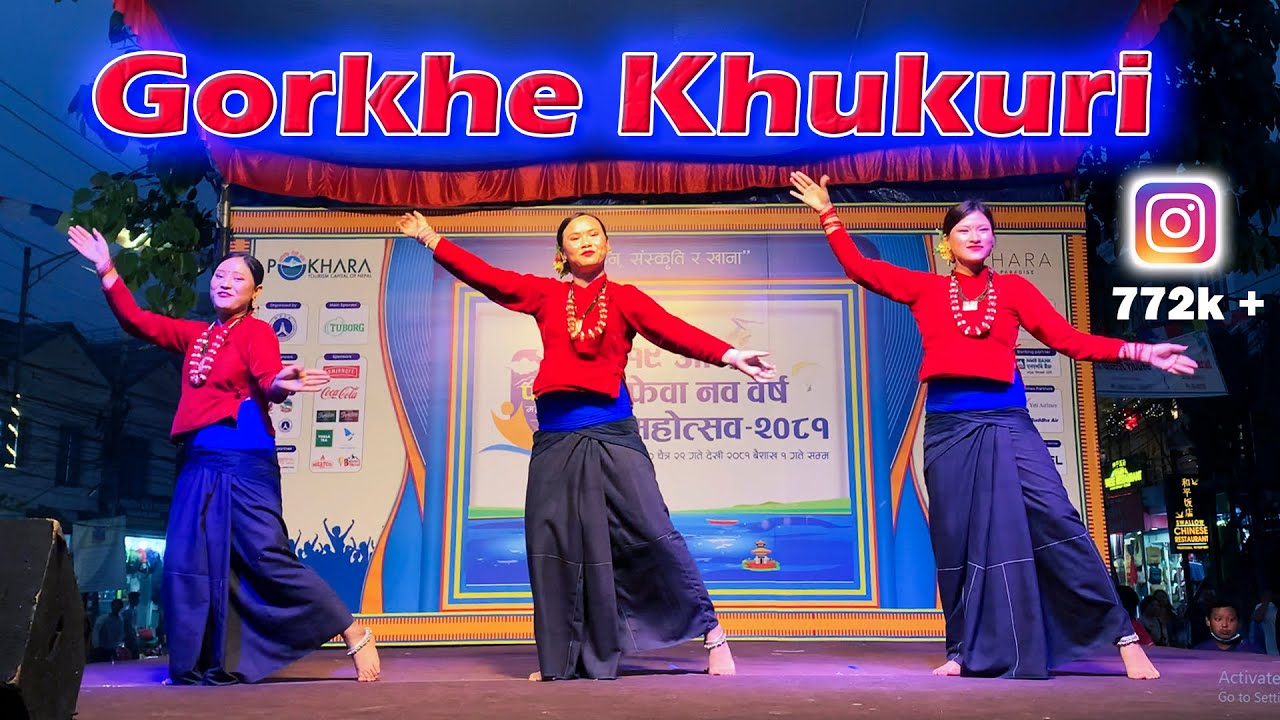 Gorkhe Khukuri Dance at Streetfestival in Pokhara Lakeside during nepali new yet by skdance training