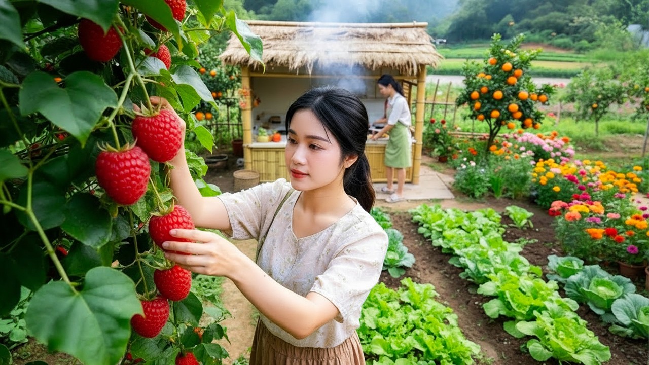 Peaceful Country Life: Gardening, Catching Fish in the Countryside and Cooking a Homemade Fish Meal