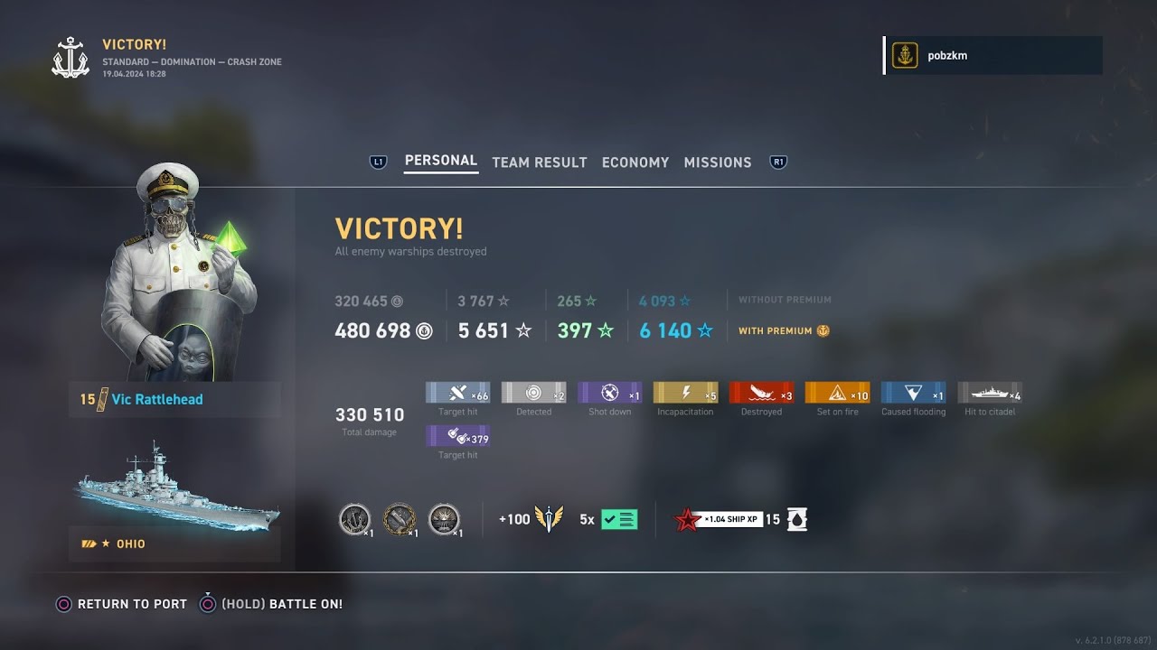USS Ohio - 330K damage - World of Warship: Legends